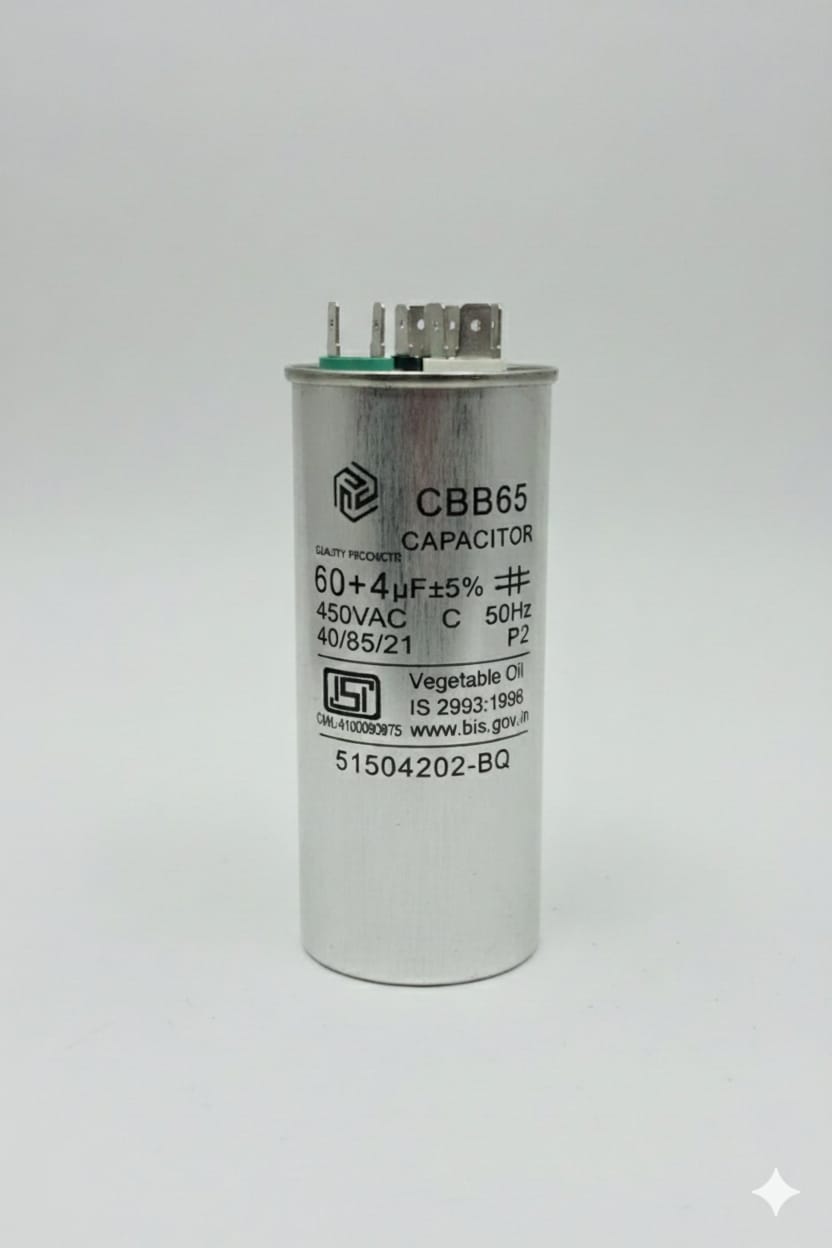 60+4 MFD 1 AIR CONDITIONER OUTDOOR COMPRESSOR CAPACITOR 60+4MFD / 450VAC CODE 5791 - Image 1
