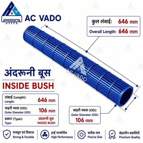 AIR CONDITIONER INDOOR BLOWER 646mm X 106mm, INSIDE BUSH CODE 11966