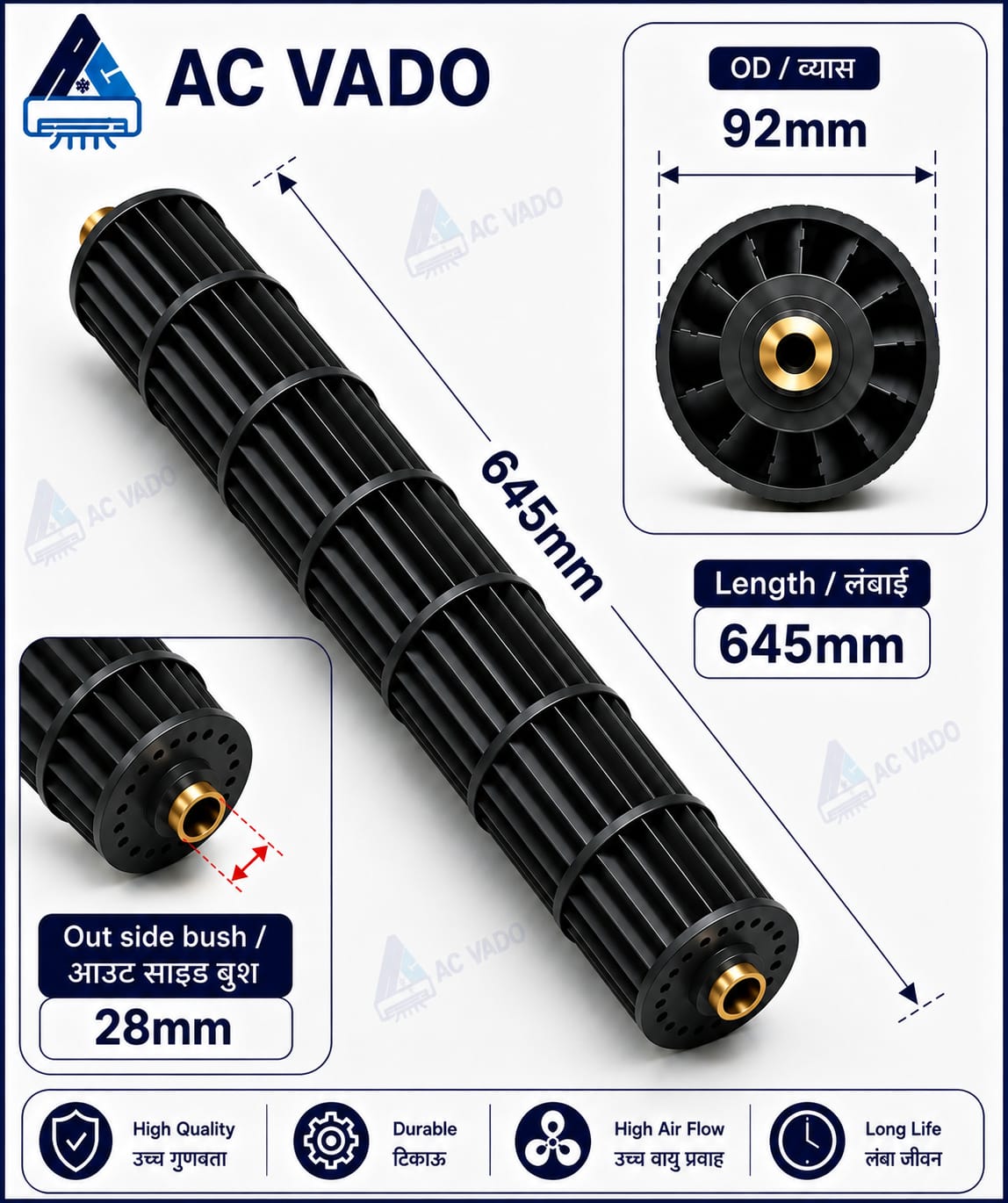 WhatsApp Image 2026-08-17 at 5.29.20 PM AIR CONDITIONER INDOOR BLOWER 645mm X 92mm, OUTSIDE BUSH 28MM CODE 12398 - Image 1