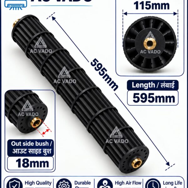 AIR CONDITIONER INDOOR BLOWER 595mm X 115mm, OUTSIDE BUSH 18MM CODE 13095